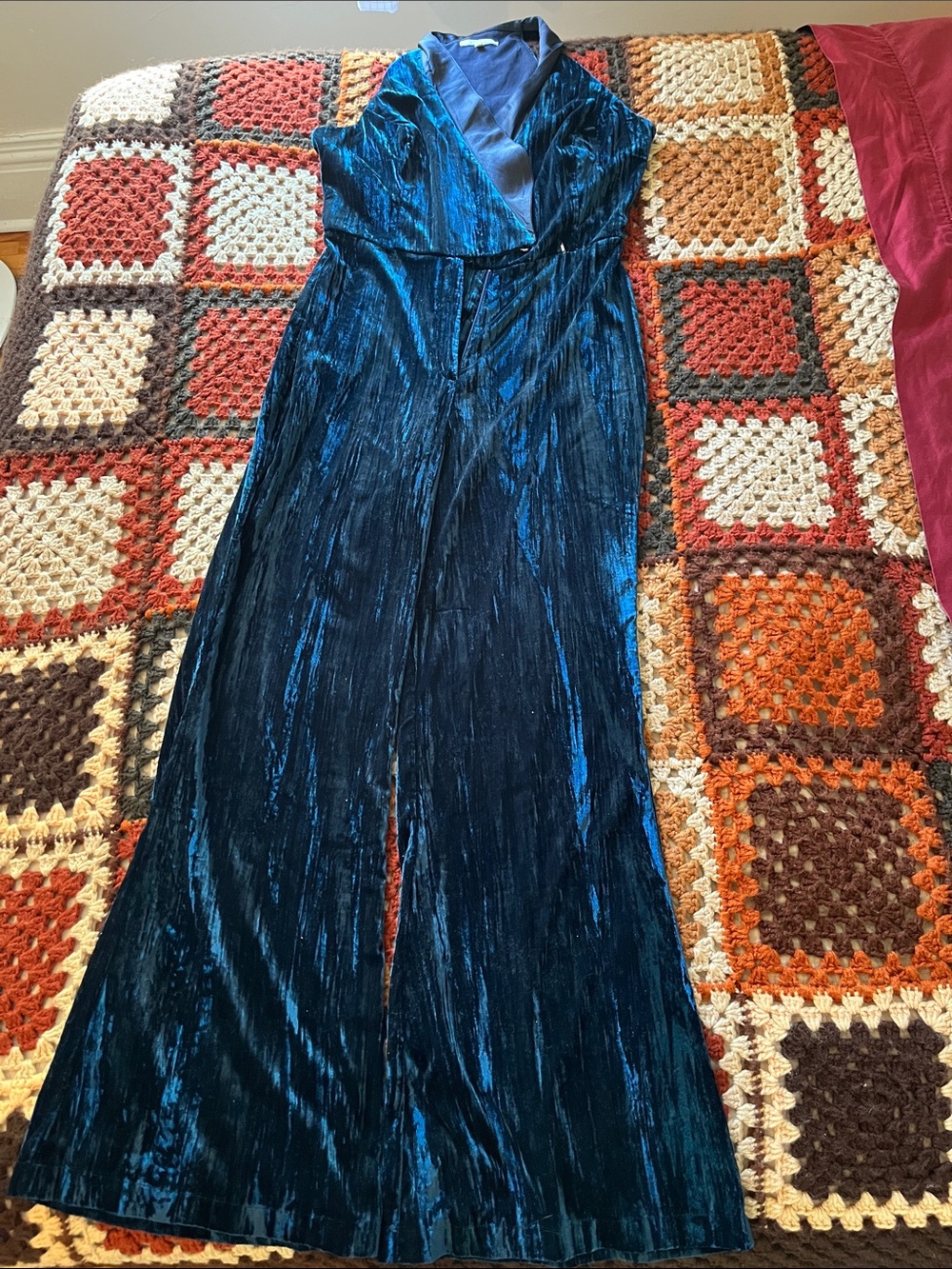 Women’s Shimmery  Dark Teal-Blue Wide-Leg Jumpsuit